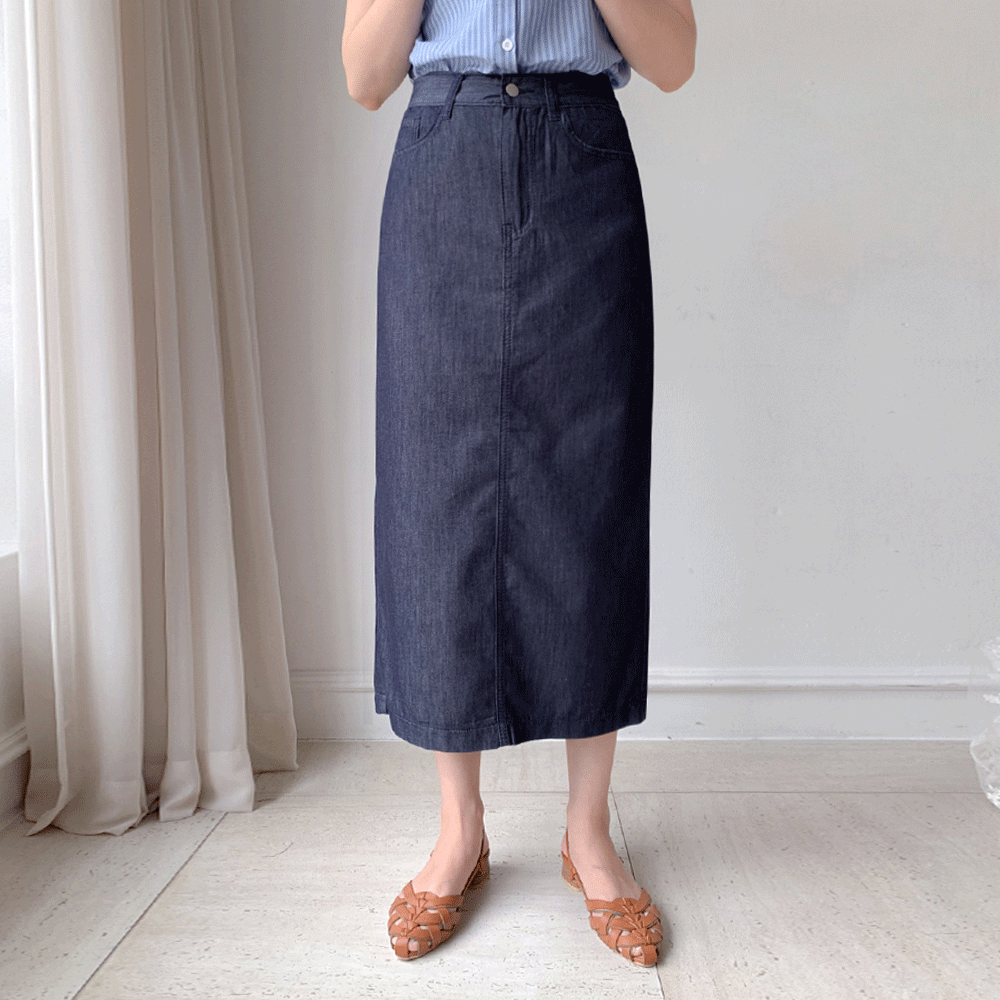 [ショット/ロング機長]ベリズンHライン 裏トイム 夏デニムスカート [size:S,M,L,XL,2XL]