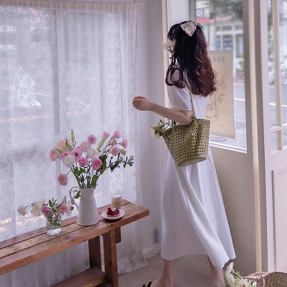 [身上特価15％割引] <FONT color=#5a3954>MADE LIN</font>キンダーベル 立体花パターン スパン フレキシブルサランフィットワンピース [size:F(44~55),L(66~77)]