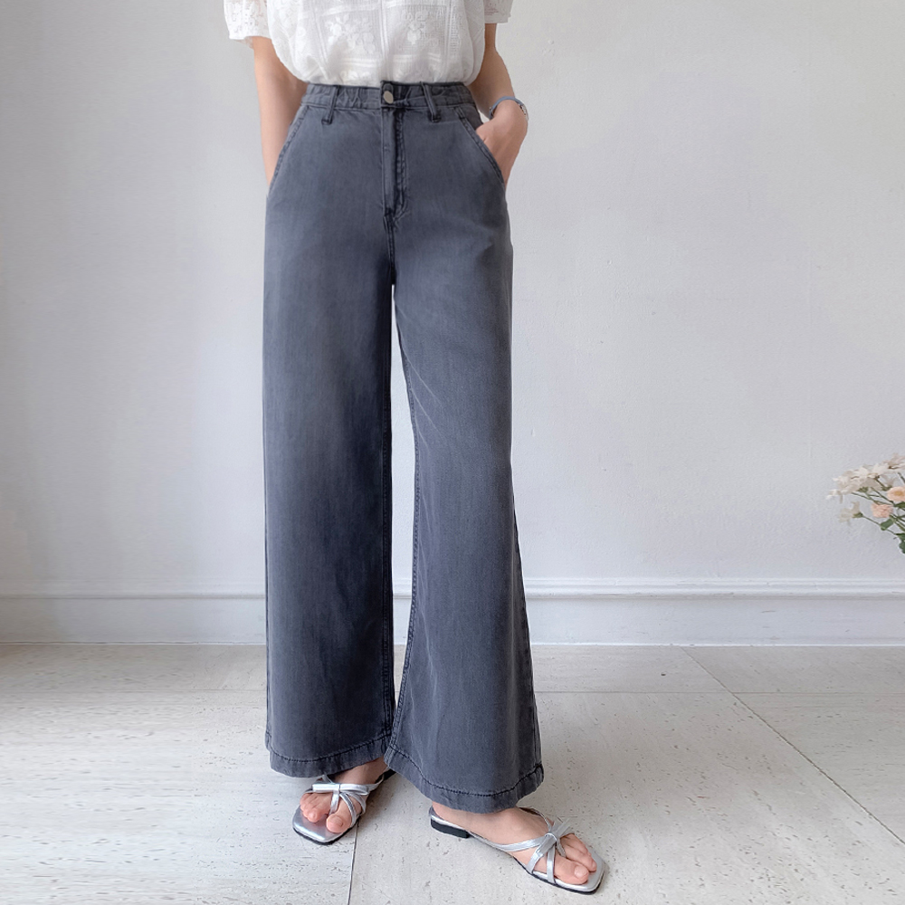 クールエアテンセル隠しバンディングワイドデニムパンツ（基本/ロング）[size:S,M,L,XL]