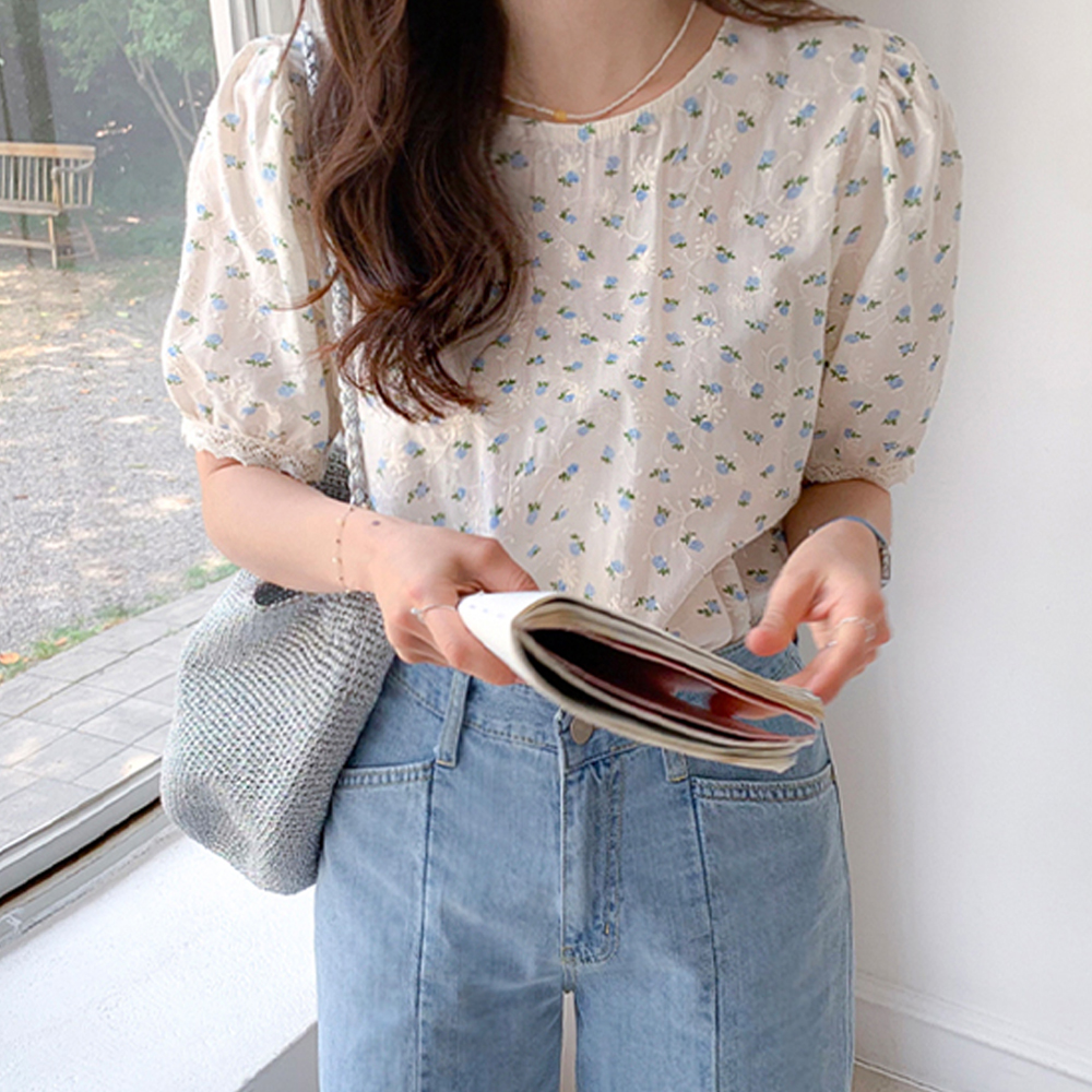ロマンチックフラワーパフレースブラウス [size:F(55～66)]