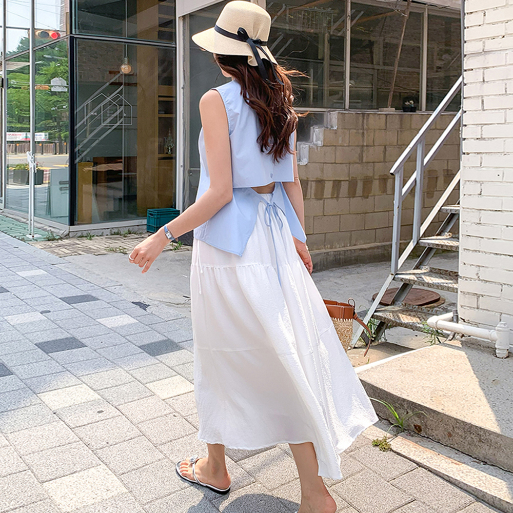 [女神後輩]アイリン バック オープン ハリストリング 袖なしブラウス [size:F(55～66)]