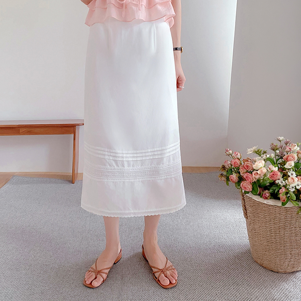 [新特価8千ウォン割引] <FONT color=#5a3954>MADE LIN</font>コモンドレースピンタックスカート[size:S,M]