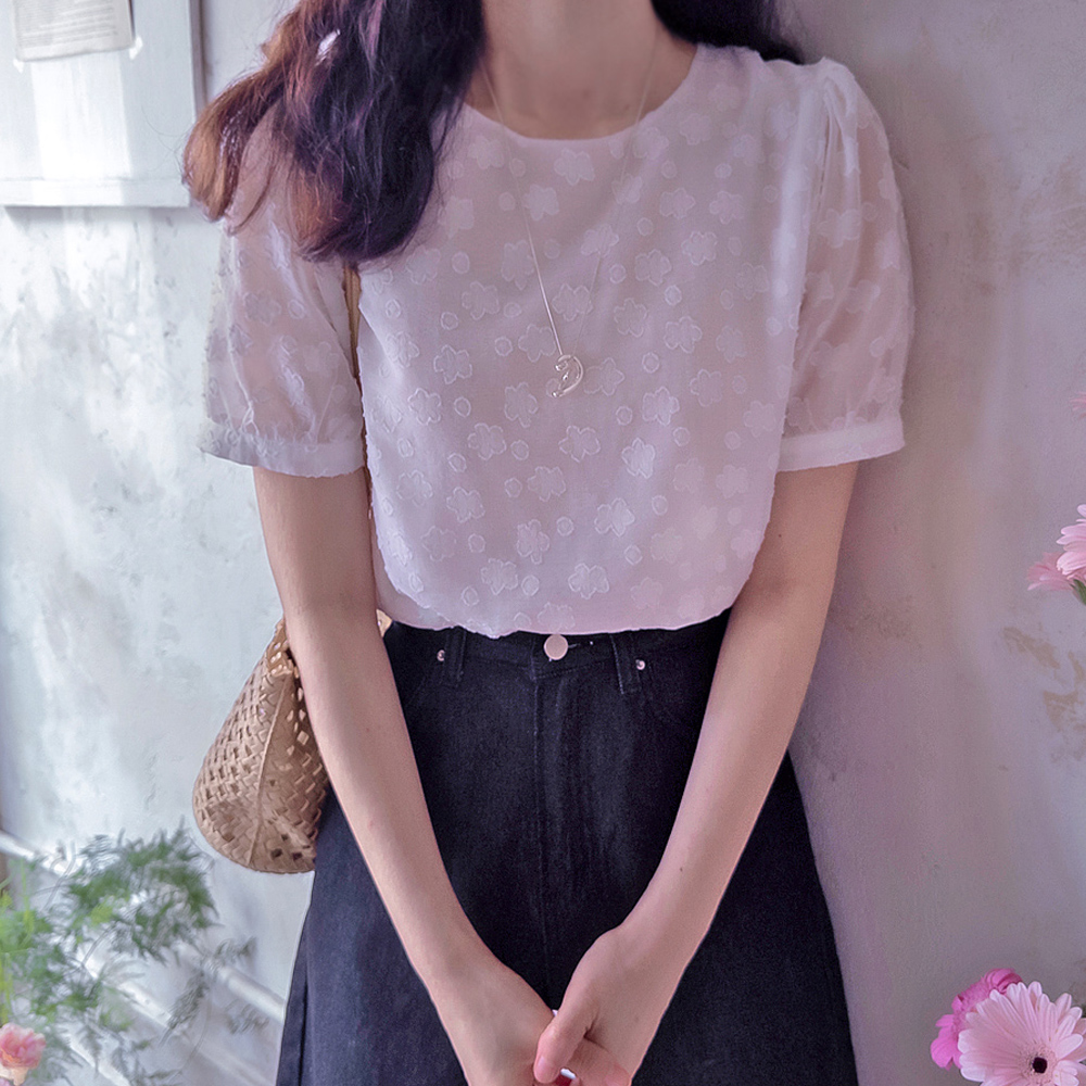 クラッツ立体花柄くるみ心配なく涼しいブラウス[size:F(55～66)]
