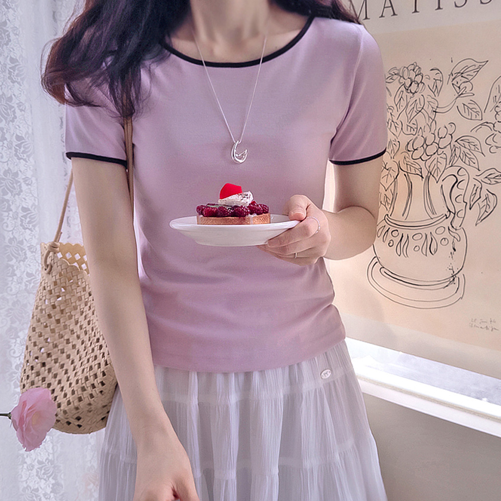[新賞特価5千ウォン割引] <FONT color=#5a3954>MADE LIN</font>チブレット チャッツサラン レーヨンズ版配色 半そでティー [size:F(44~55)]