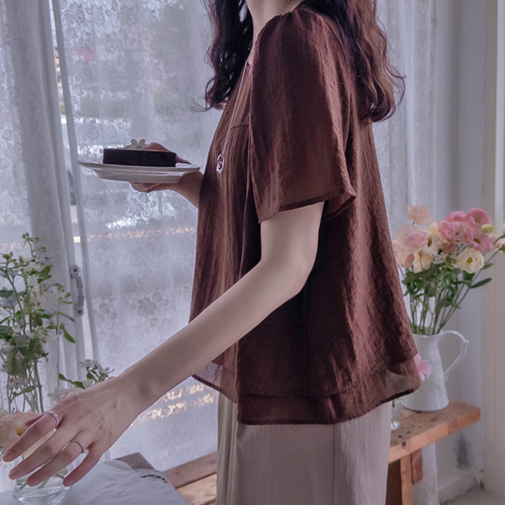 ステビア二重配色ラブリー高級美ブラウス[size:F(55～66)]
