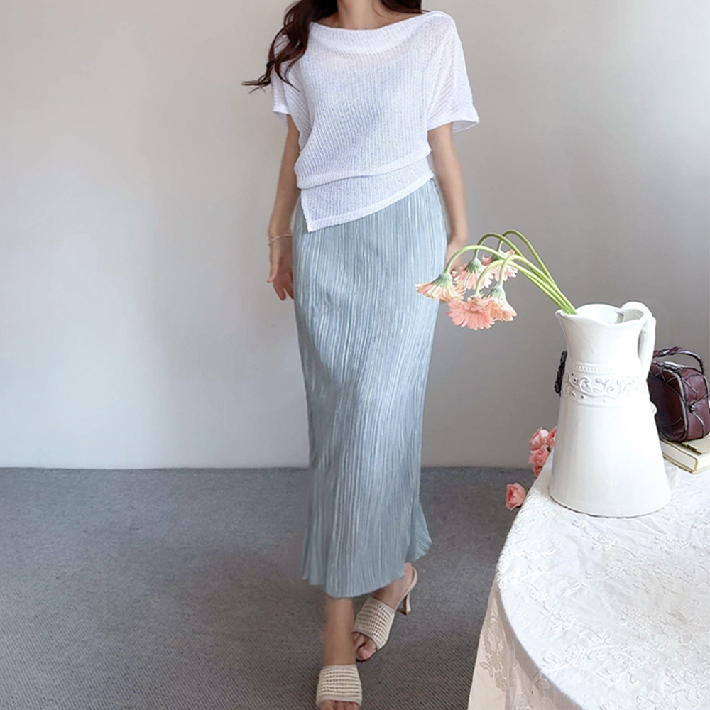 [ニットワンピースSET/体型カバー] ルアエルシーツル半そでニットプリッツビスティにワンピースSET [size:F(55～77)]