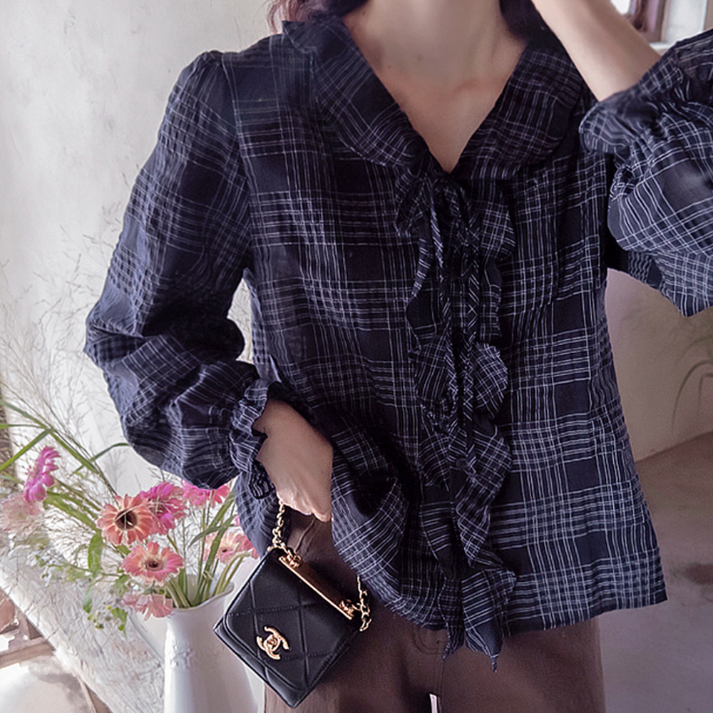 デンバーチェックラブリーシャーリングシアサーカーブラウス[size:F(55～66)]