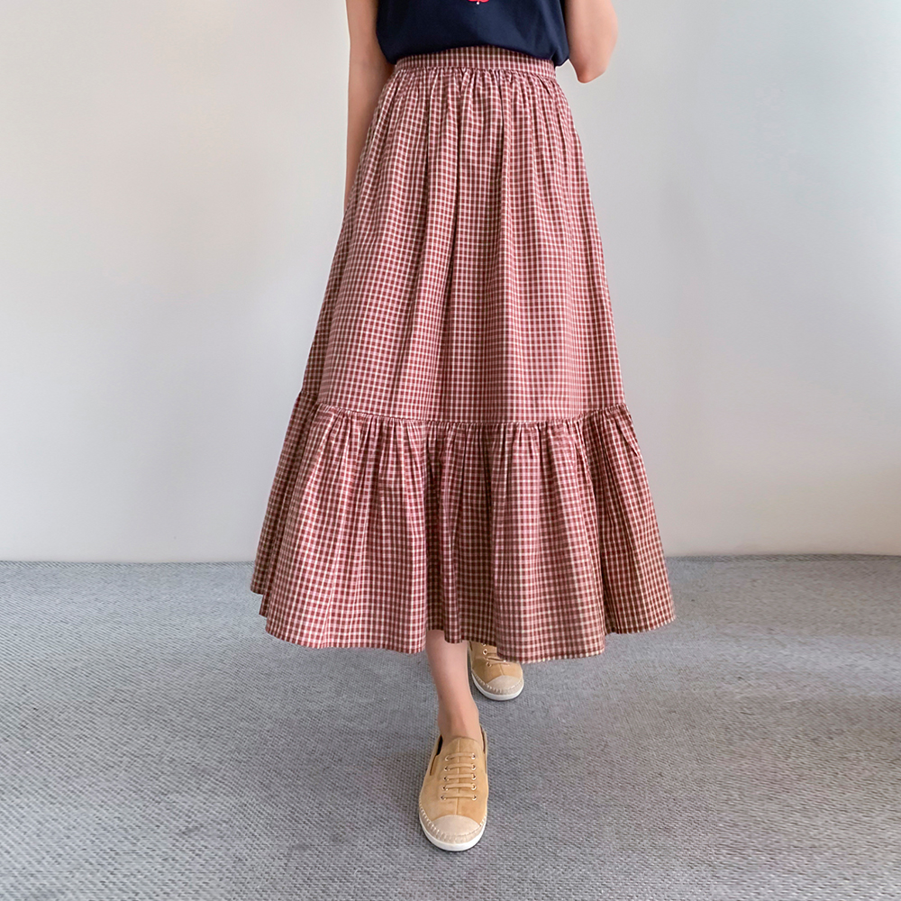 【新賞特価15%セール】MADE LINロピアアルプスチェックワンカンシャーリングバンディングスカート[size:F(55～66)]