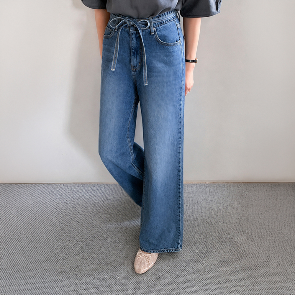 [ヒドゥンバンディング/ウエストストラップset] アイリーン グッズカバー ワイドデニムパンツ [size:S,M,L]