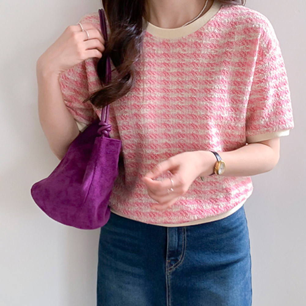 【新賞特価17%セール】MADE LINローセル フレキシブルツイードライク半そでティー【size:F(55～66盤)】