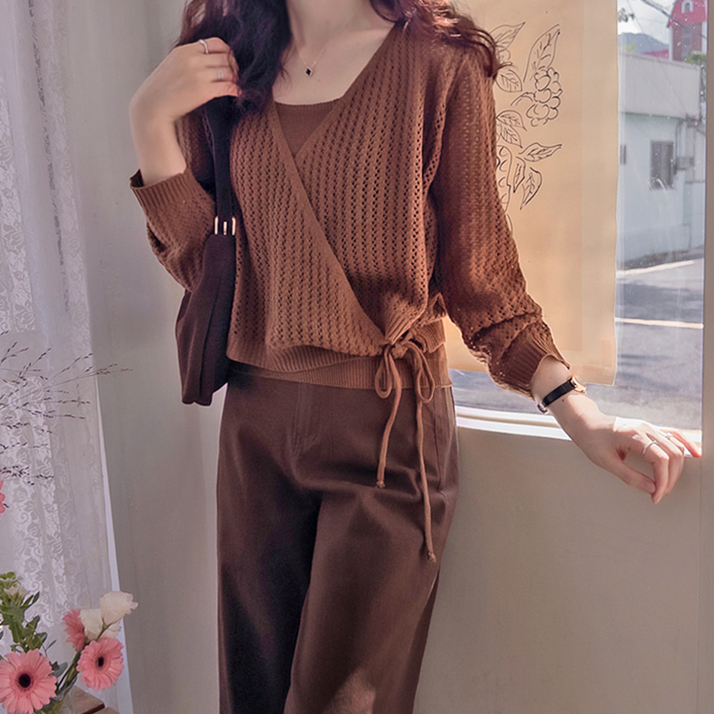 スキャンディパンチング 袖なし＆ラップカーディガン 秋の余りのセット [size:F(55～66)]