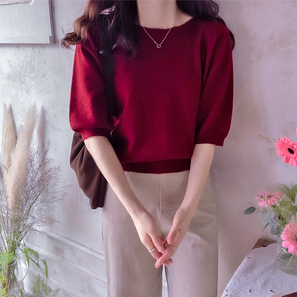 ハイレンリップネックシンプルポイント ボドル触感ニット [size:F(55～66)]