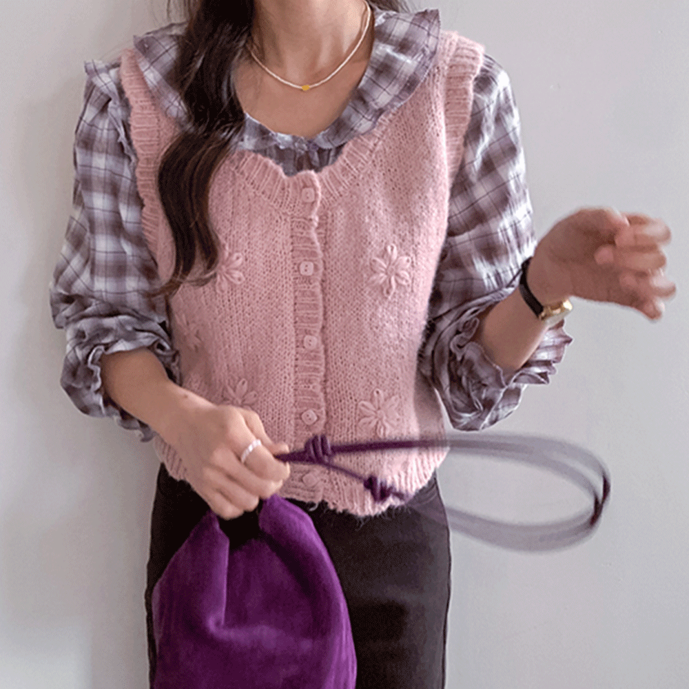 ステファニー布筋フラワー刺繍ベスト [size:F(55～66)]
