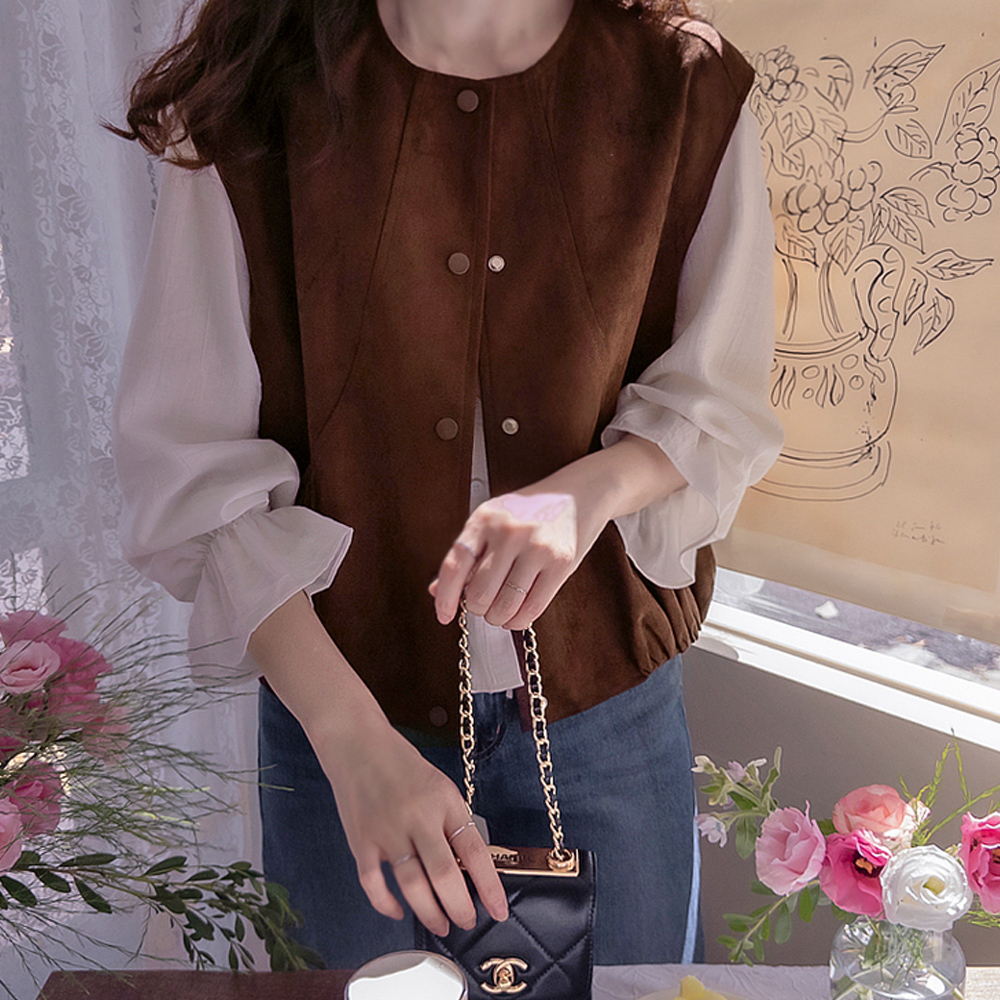 シュモニカシャリングポケット スエードベストジャケット [size:S(55～66),M(77～88)]