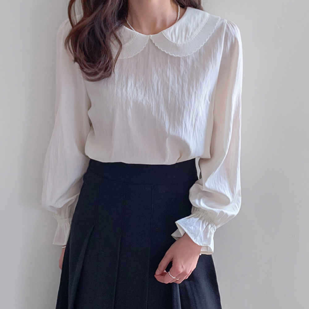 【新商品特価16％セール】MADE LIN オリバーンラブリーラウンドカラーシャーリングブラウス[size:F,L]