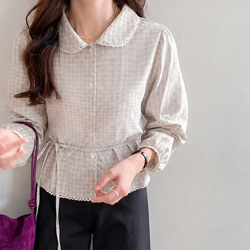 【新賞特価20%セール】MADE LIN リオサラブリーチェック レース カラーブラウス[size:F(55～66)]