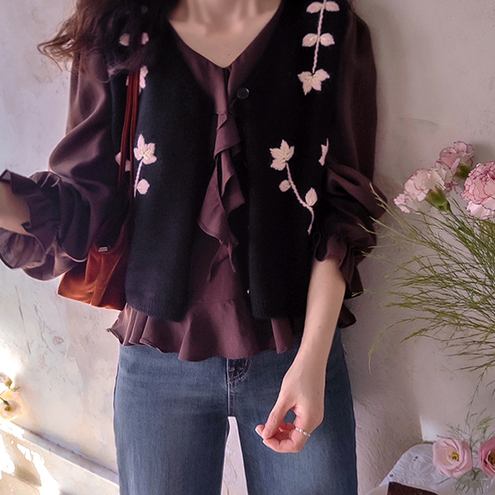 アンリードラブリー立体フラワー刺繍ニットベスト [size:F(55～66)]