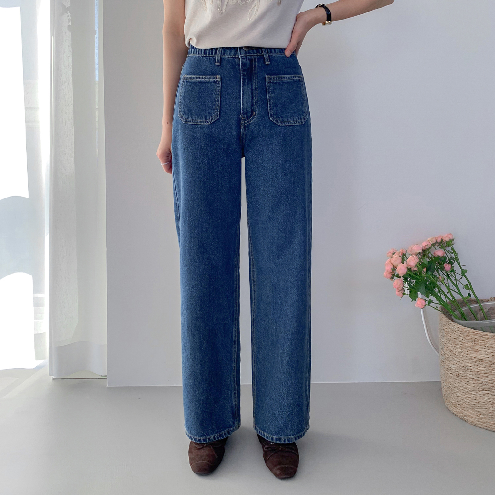 ブリーズフロント前ポケットストレートワイドフィットデニムパンツ[size:S,M,L]
