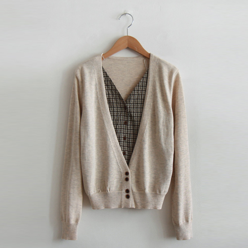 [特価30%★限定数量] 秋海ブニングチェック レイヤードマフラーセット カーディガン[size:F(55～66)]