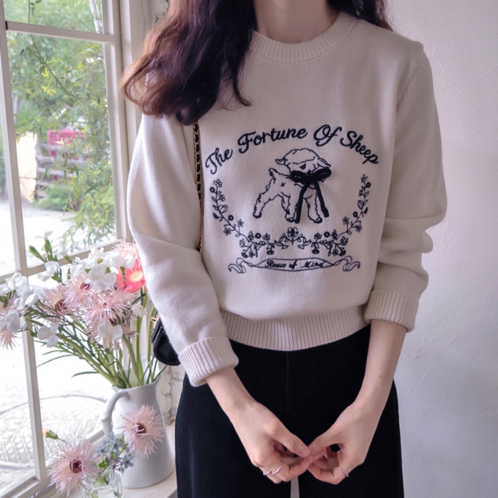 秋耳よみ アニマル 入念な刺繍 ボードルスパンニット [size:F(55～66)]