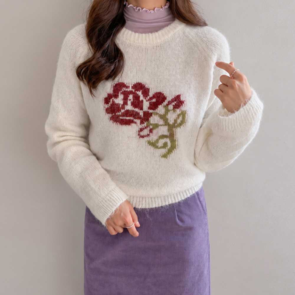 フロリーフラワー刺繍 ふっくらニット[size:F(55～66)]