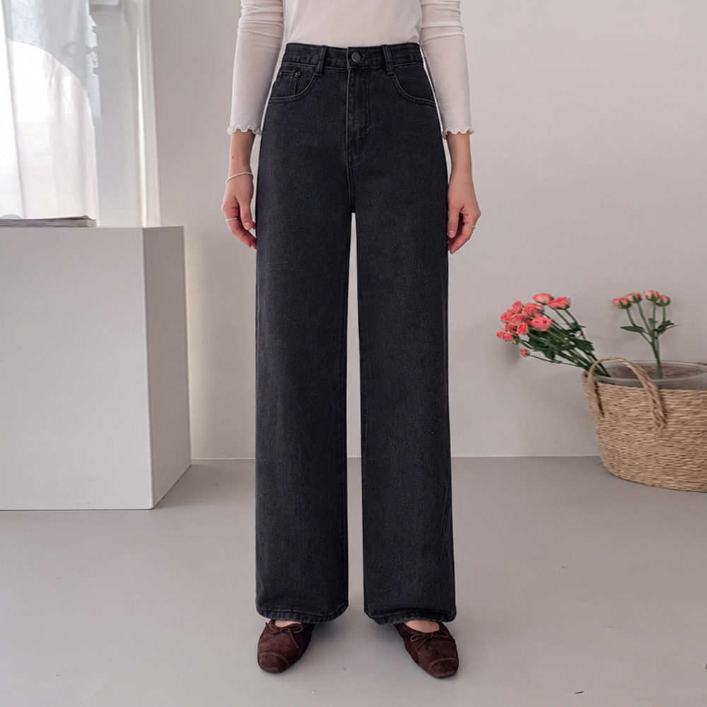 リナワイドストレート生地デニムパンツ（ショット、基本、ロング）[size:S,M,L,XL,2XL]