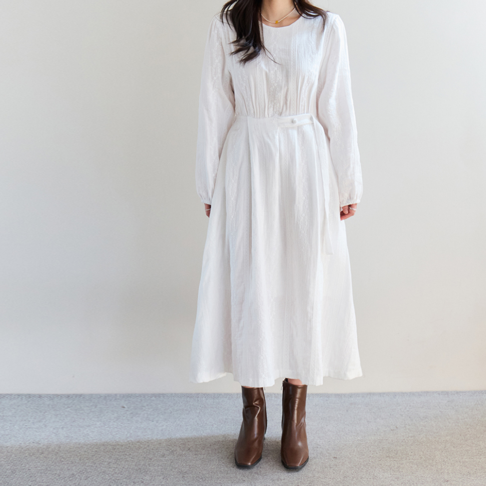 MADE LIN ブランシェ ベルベットボタン刺繍 ベルト ワンピース [size:S(55),M(66)]