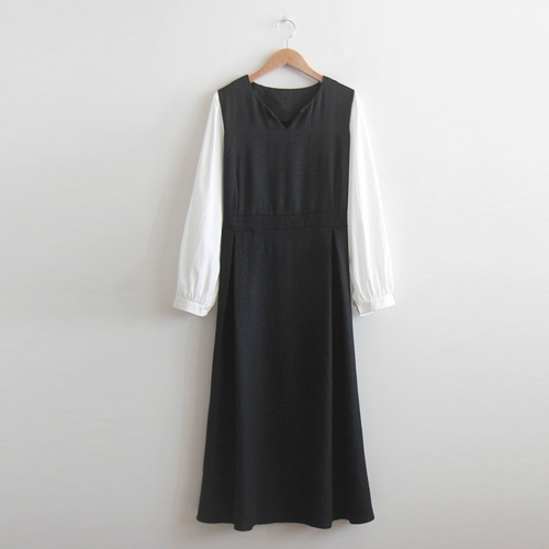 [特価30%★限定数量] シュジェール配色 シュガーピンタック ウエスト ストラップ ワンピース[size:F(55～66)]