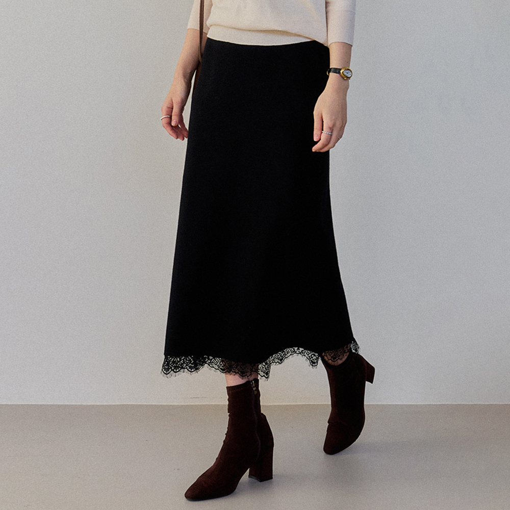 ローレン裾レースニット ロングスカート [size:F(55～66)]