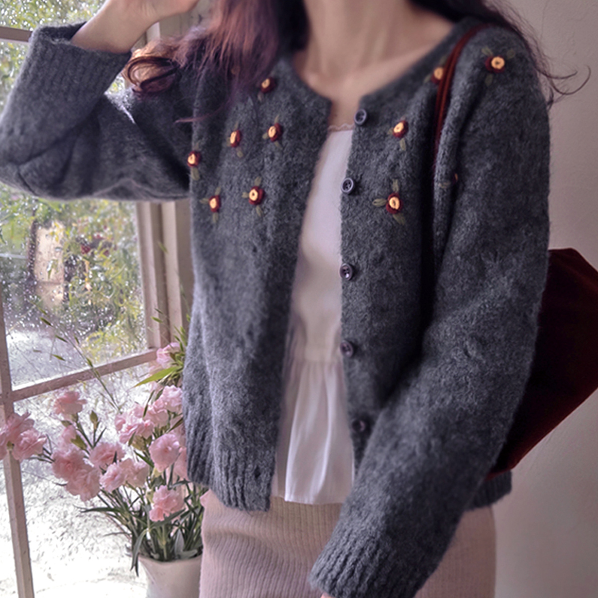 ロベリア立体花刺繍 ラブリーなタスミカーディガン [size:F(55～66)]