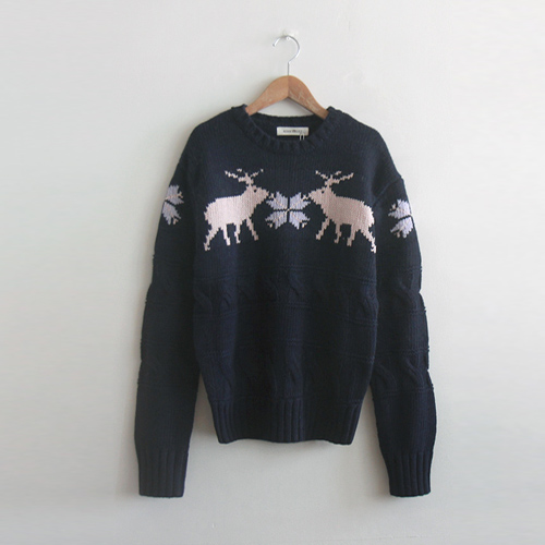 [特価30%★限定数量] ディア鹿とプレッツェルパターンデイリーニット[size:F(55～66)]