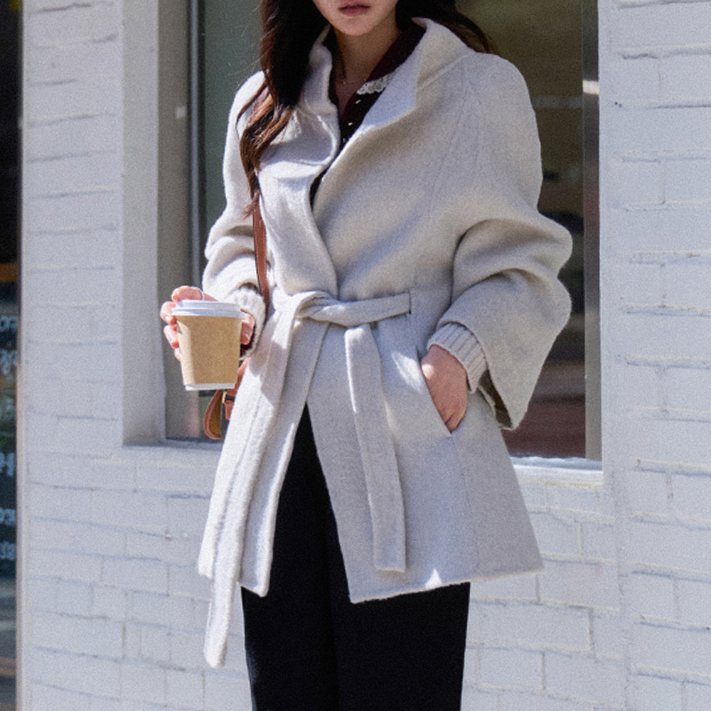 コレット袖ニット レイヤード ベルティド ウールコート [size:F(55～66)]